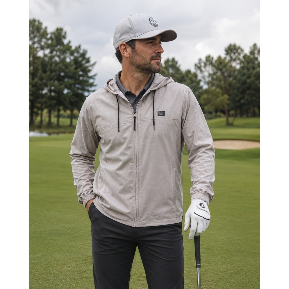 TravisMathew Snow Summit Full Zip Hooded Golf Jacket Beige Men's XL Lightweight